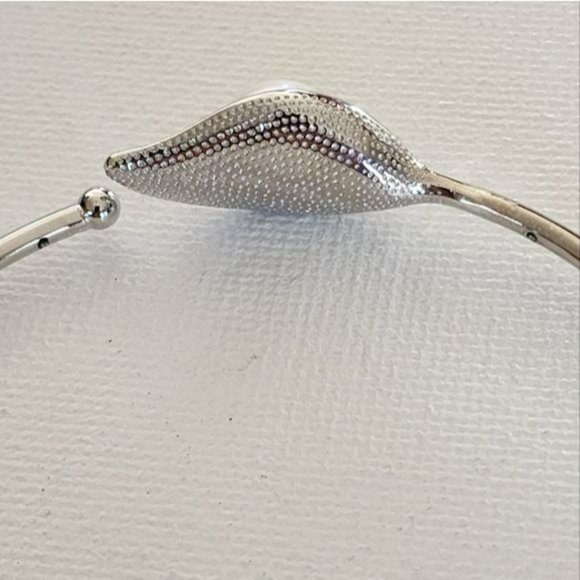 925S Silver 10mm Real Cultured White Freshwater‎ Pearl Solitaire Bangle Bracelet - Picture 11 of 14